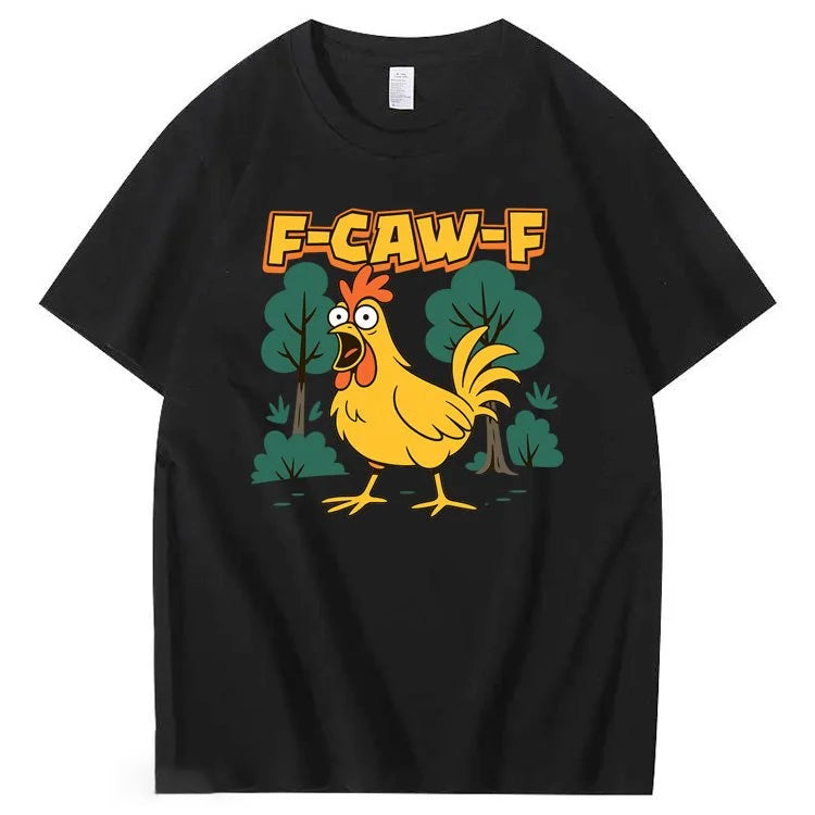 F-Caw-F Crazy Shock Chicken Pattern100% Cotton T-Shirt