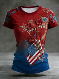 Ladies' 250Th Anniversary Commemorative Printed Round Neck Short Sleeve T-Shirt For American Independence Day