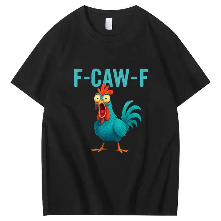F-Caw-F Crazy Blue Chicken Pattern100% Cotton T-Shirt