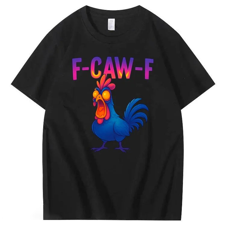 F-Caw-F Color Gradient Chicken Pattern100% Cotton T-Shirt