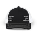 Embroidered Trucker Hat — "anger hides sadness sadness hides anger" Mesh Snapback