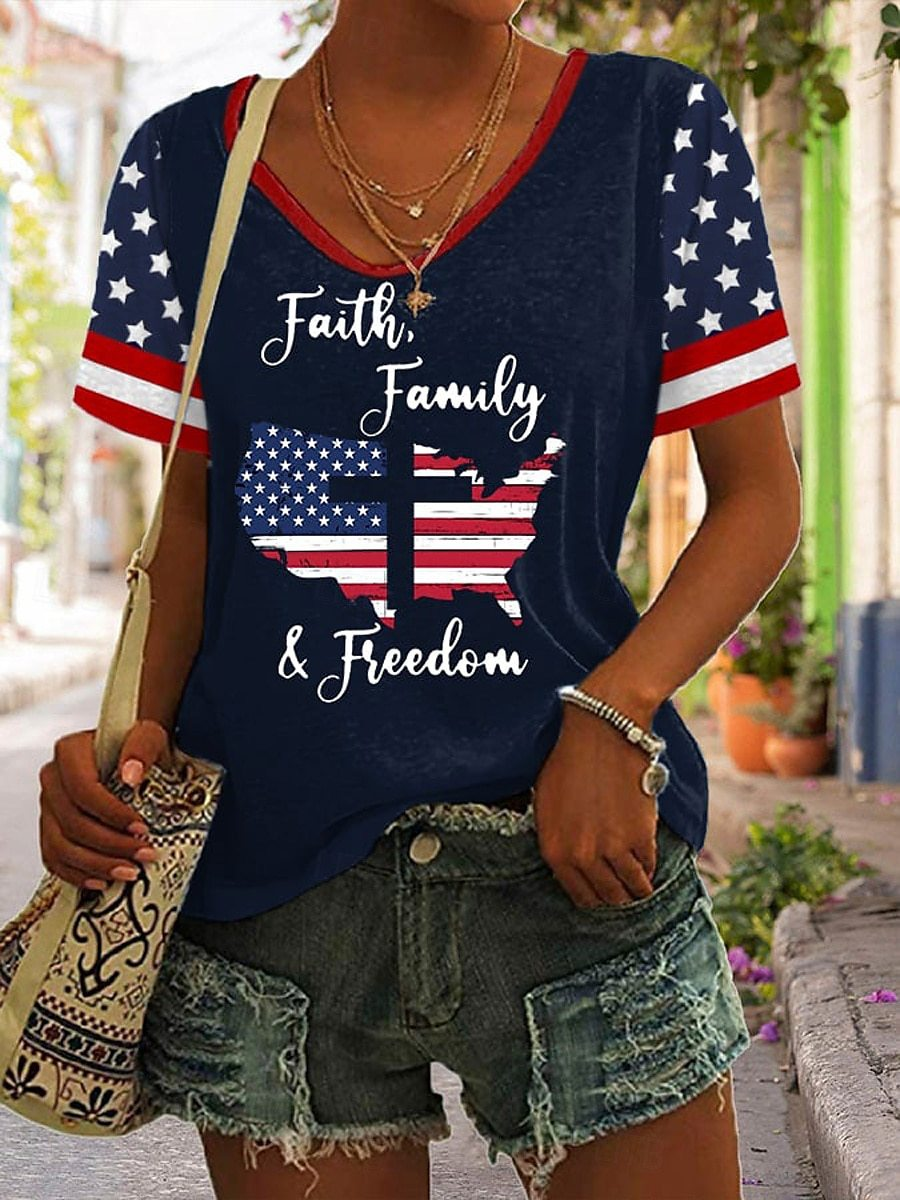 Vintage 3D Printing V Neck Short Sleeve T-shirt
