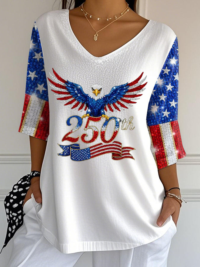 Women's America 250th Anniversary America Patriotic Half Sleeve Top