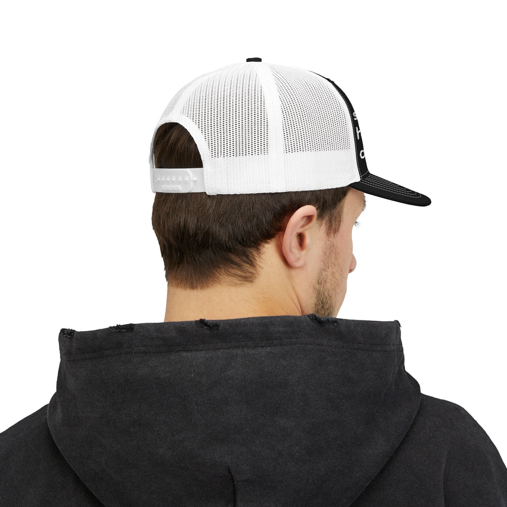 Embroidered Trucker Hat — "anger hides sadness sadness hides anger" Mesh Snapback