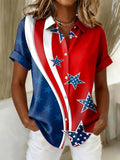 Women'S Independence Day Patriotic American Flag 250Th Anniversary Button Short Sleeve Shirt