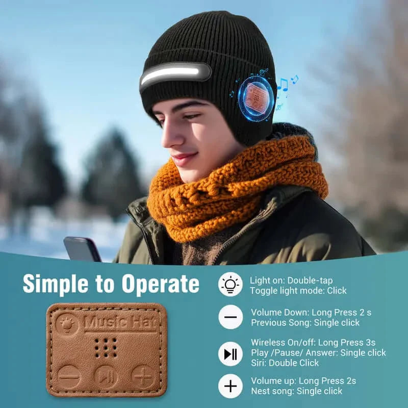 Bluetooth Beanie with LED Light – USB-C Rechargeable Smart Music Hat