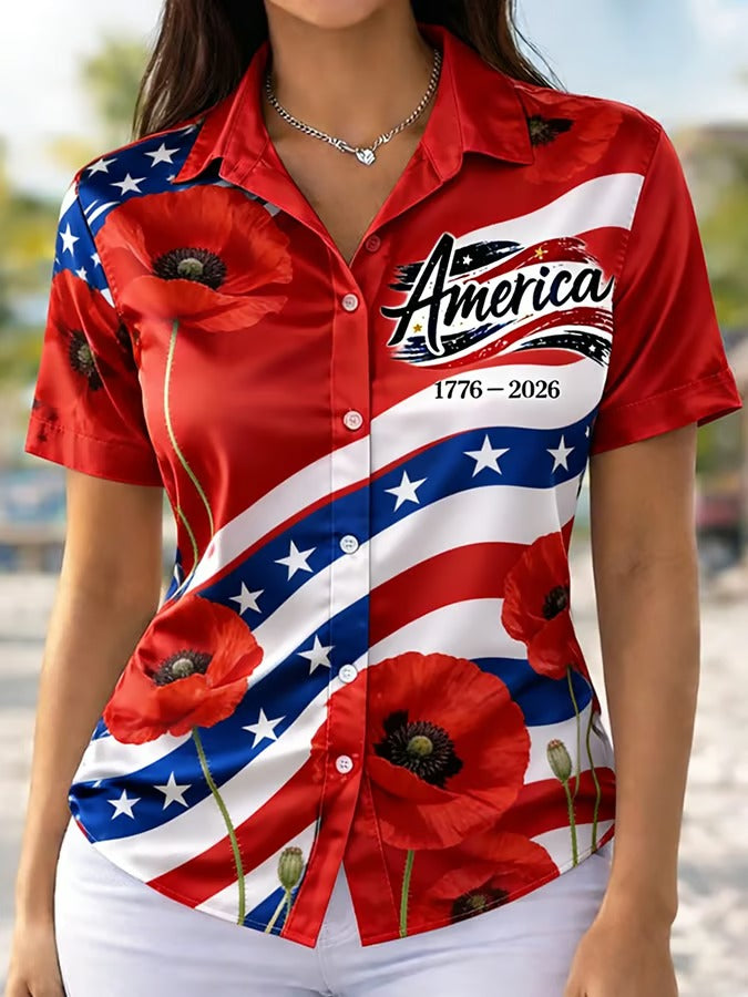 Ladies' Casual American 250Th Anniversary Celebration Short Sleeved Shirt