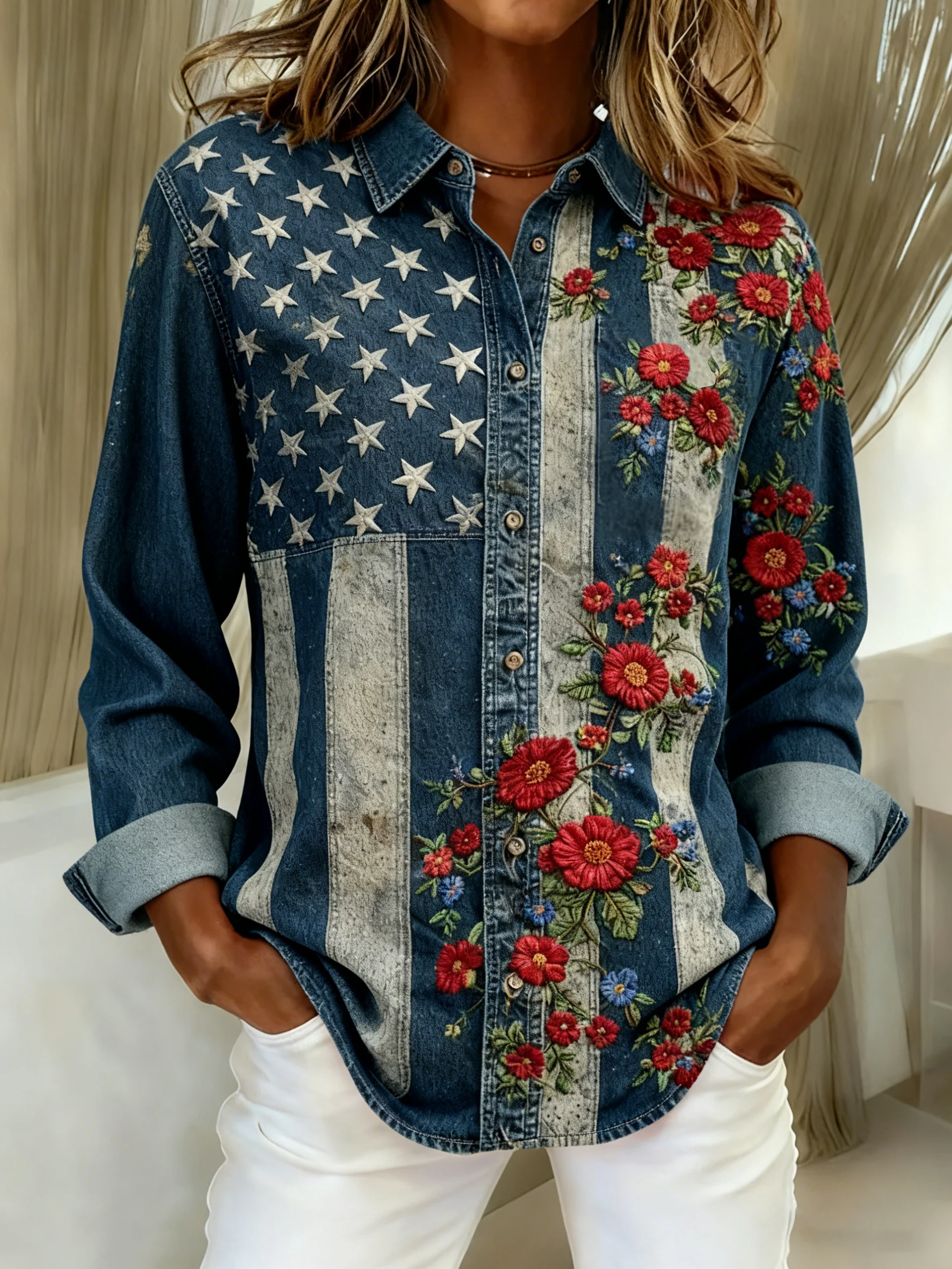 Women'S Casual American 250th Anniversary Commemorative Printed Shirt