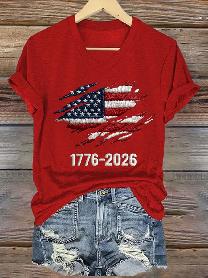 Women's 250th Anniversary National Flag Print Casual Short-Sleeve T-Shirt