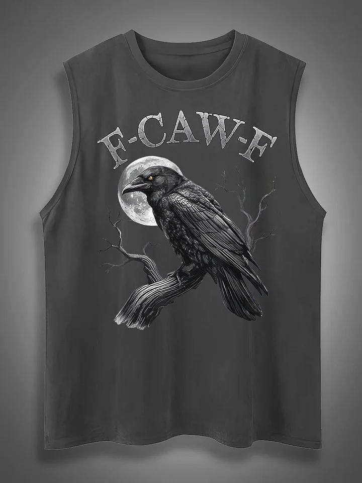 F-Caw-F Crow Print Cotton Sleeveless Tank Tops
