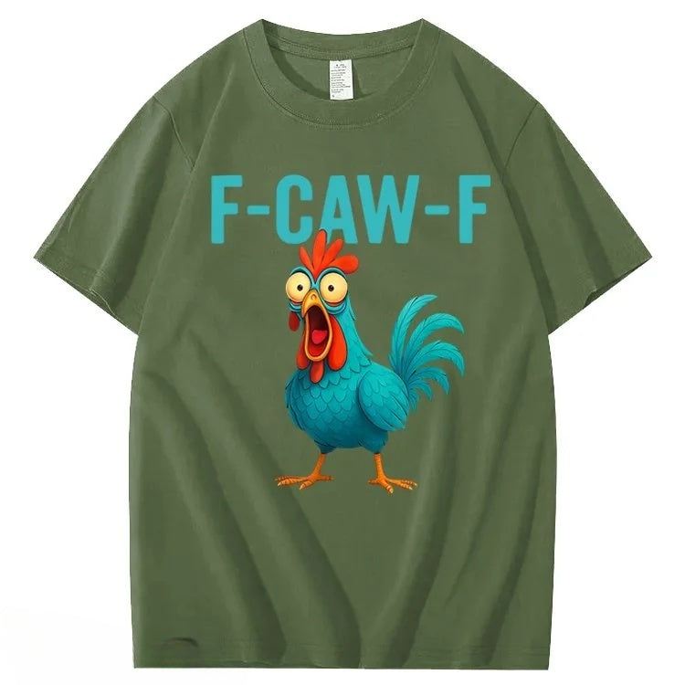 F-Caw-F Crazy Blue Chicken Pattern100% Cotton T-Shirt