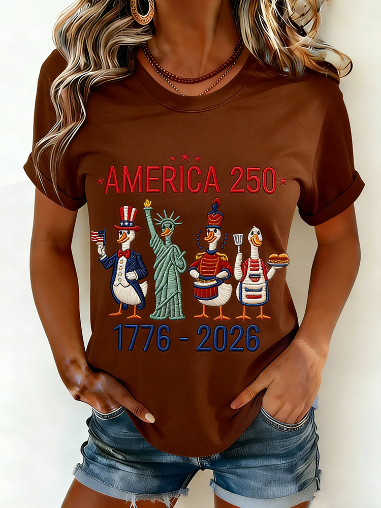 America 250 Patriotic Duck 1776-2026 Fun Printed American Anniversary T-shirt