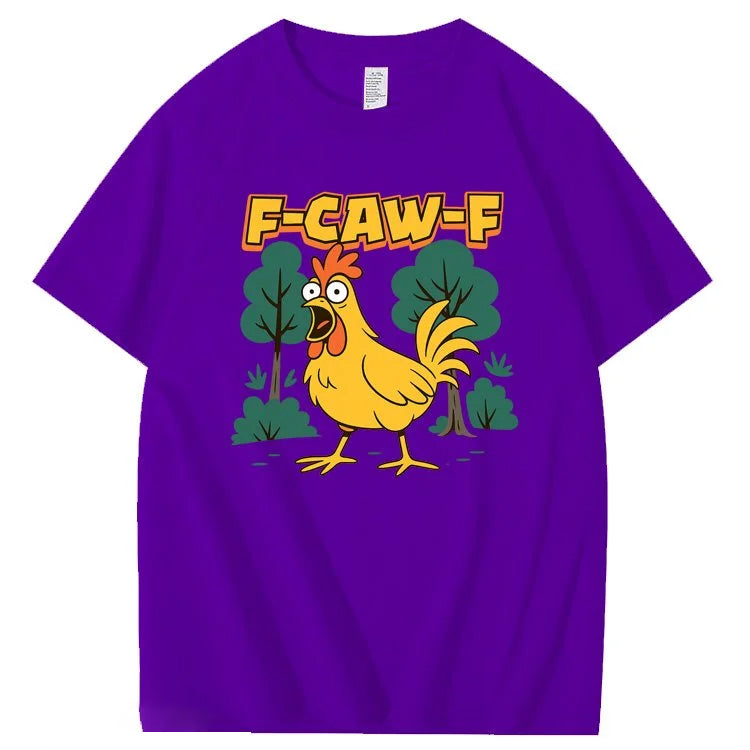 F-Caw-F Crazy Shock Chicken Pattern100% Cotton T-Shirt
