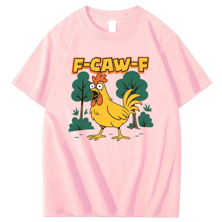 F-Caw-F Crazy Shock Chicken Pattern100% Cotton T-Shirt
