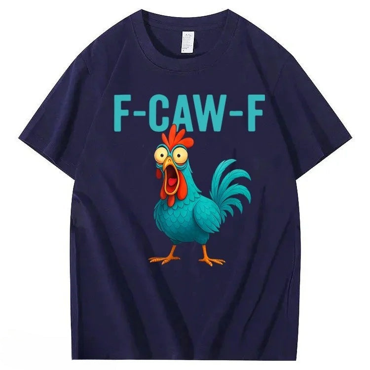F-Caw-F Crazy Blue Chicken Pattern100% Cotton T-Shirt