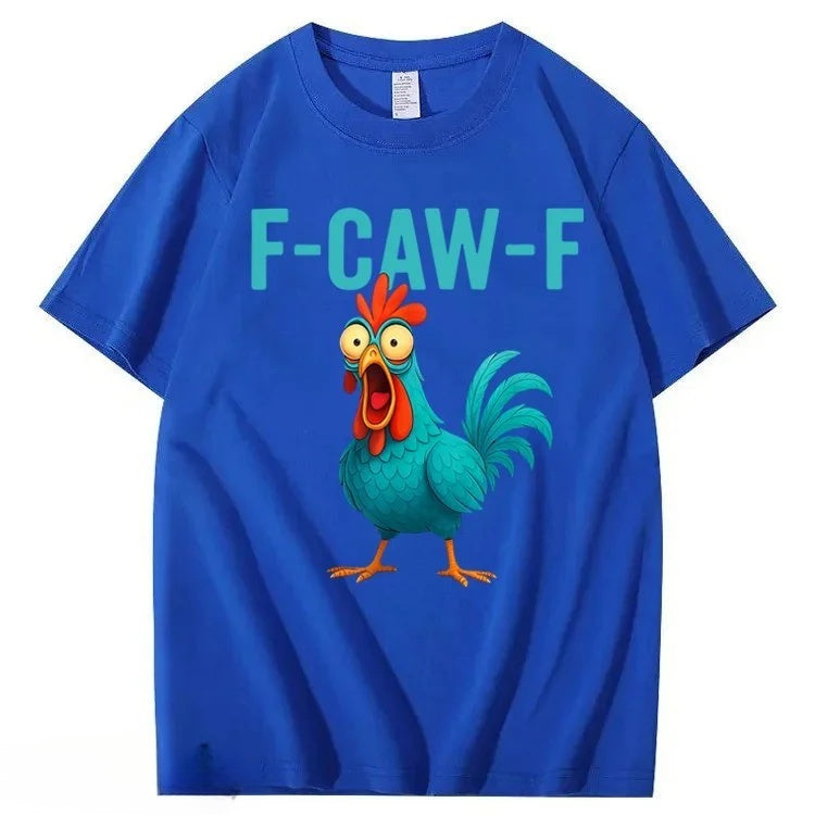 F-Caw-F Crazy Blue Chicken Pattern100% Cotton T-Shirt