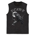 F-Caw-F Crow Print Washed Cotton Sleeveless Tank Tops