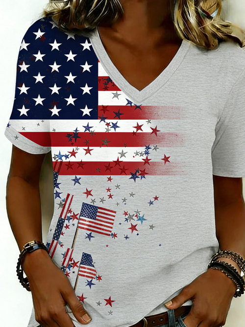 Casual Star V Neck Short Sleeve T-shirt