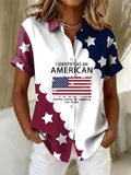 Women'S Independence Day Patriotic American Flag 250Th Anniversary Button Short Sleeve Shirt