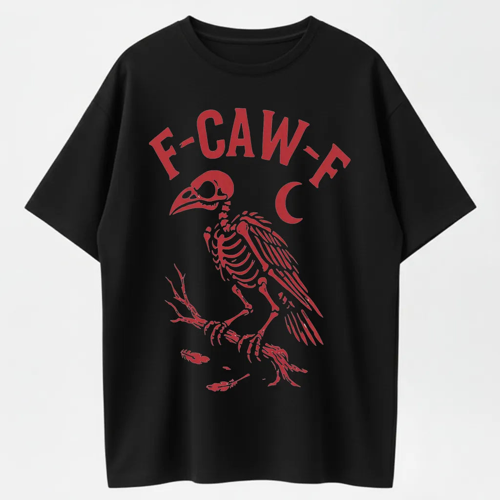 F-CAW-F Crow Skeleton Graphic Halloween T-Shirt