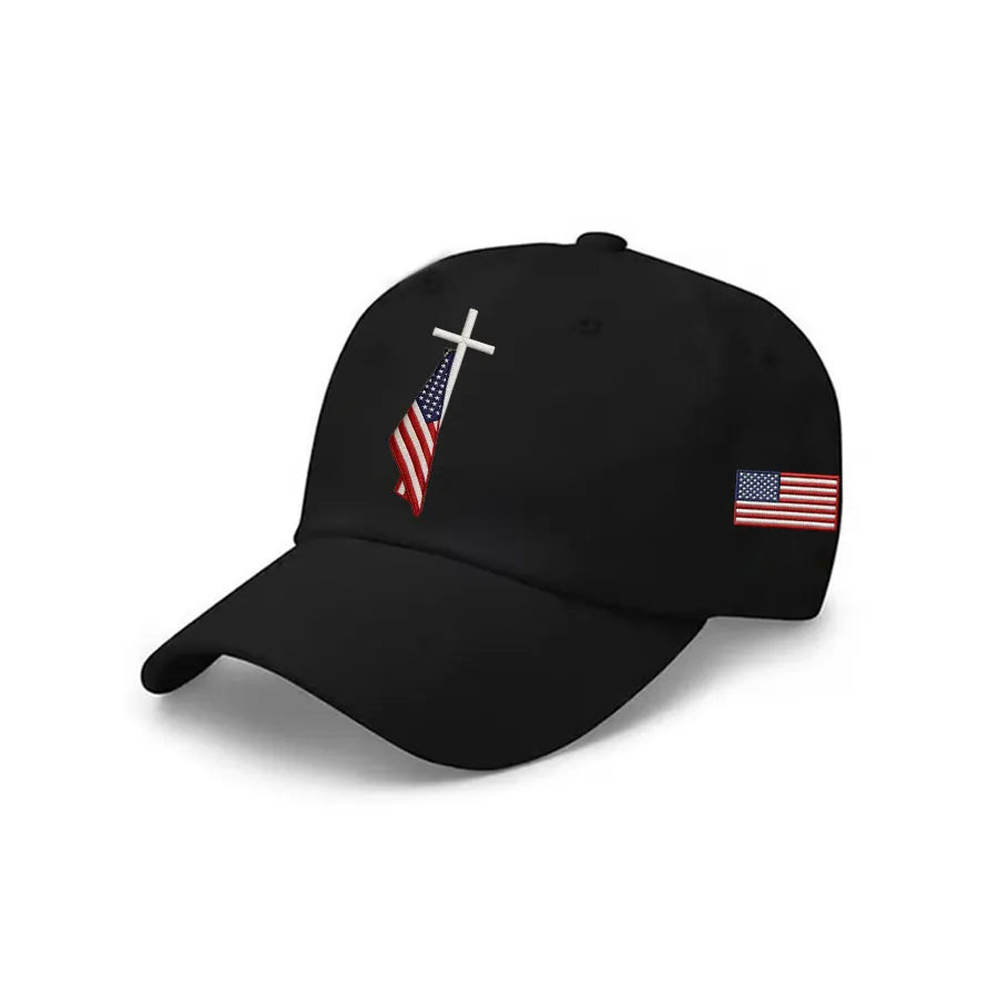American Flag Cross Independence Day Baseball Cap