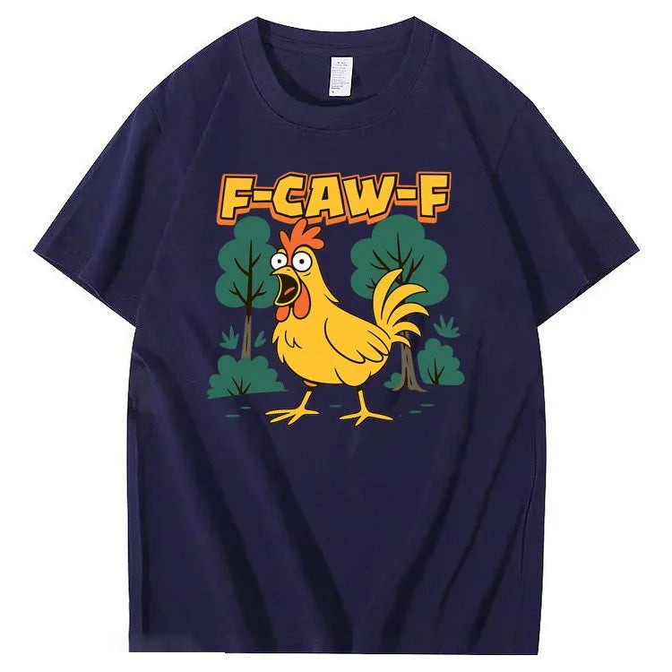 F-Caw-F Crazy Shock Chicken Pattern100% Cotton T-Shirt