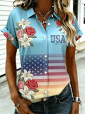 USA EST.1776 Floral & American Flag Gradient Button Down Shirt