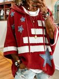 Vintage Red White Stripe Star Applied Patriot Oversized Hoodie