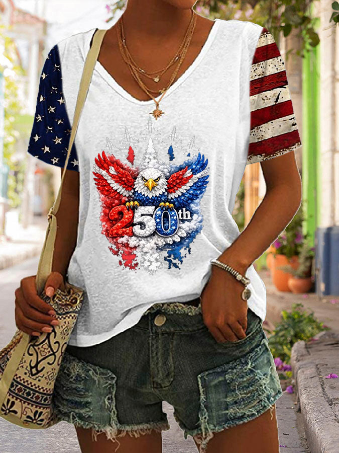 Women'S 250Th Anniversary Casual V-Neck T-Shirt