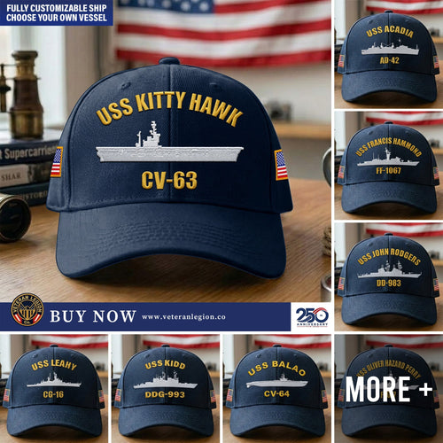 Custom US Navy Ships Embroidered Cap, Hat for US Veteran, Gifts for Father's Day, Veterans Day