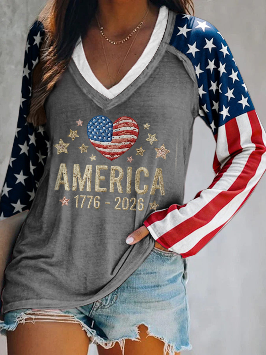 Ladies' Leisure 250Th Anniversary Celebration V-Neck Long Sleeved T-Shirt