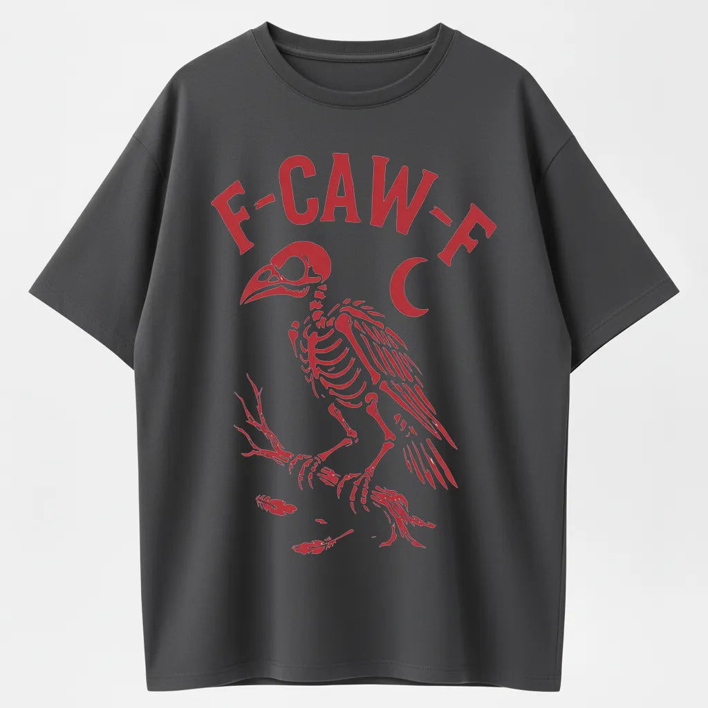 F-CAW-F Crow Skeleton Graphic Halloween T-Shirt