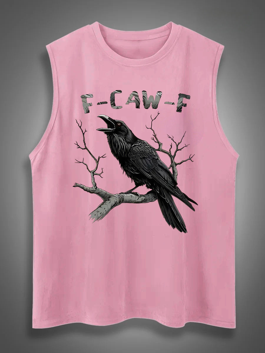 F-Caw-F Crow Print Cotton Sleeveless Tank Tops