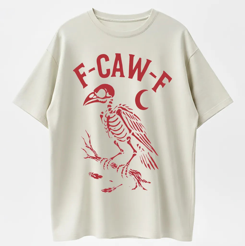 F-CAW-F Crow Skeleton Graphic Halloween T-Shirt