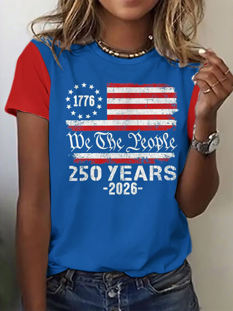 Women'S Independence Day 250Th Anniversary Printed Round Neck Short Sleeve T-Shirt