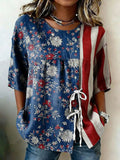 Women'S Independence Day 250Th Anniversary Flower Art Printed Casual Shirt