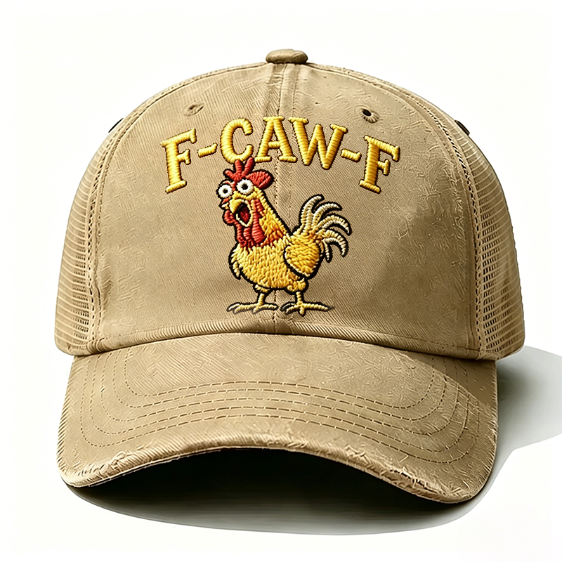 Embroidered "F-CAW-F Rooster Funny Patchwork"  Trucker Cap