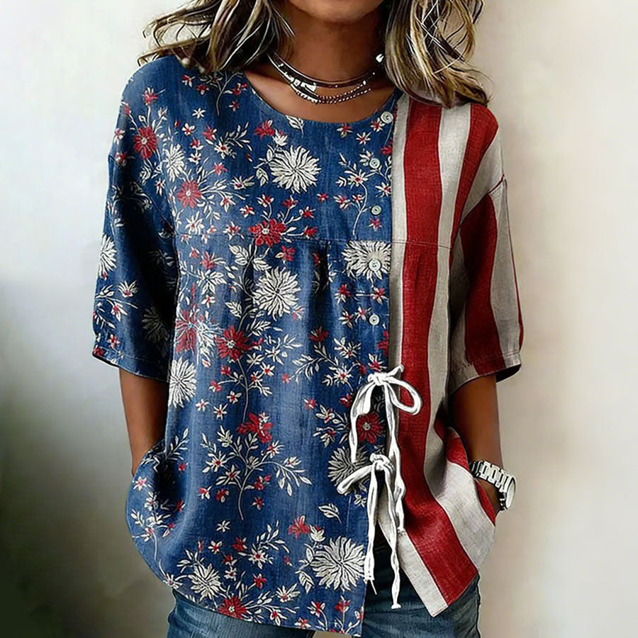 Women'S Independence Day 250Th Anniversary Flower Art Printed Casual Shirt