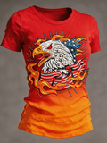 Women's Flame Bald Eagle American Flag Embroidered Gradient T-Shirt