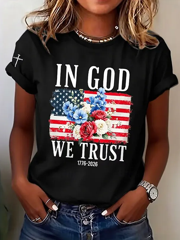 Casual Floral Crew Neck Short Sleeve T-shirt