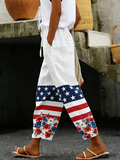 Women's Cotton Linen Botanical Floral Ankle-Length Casual Pants