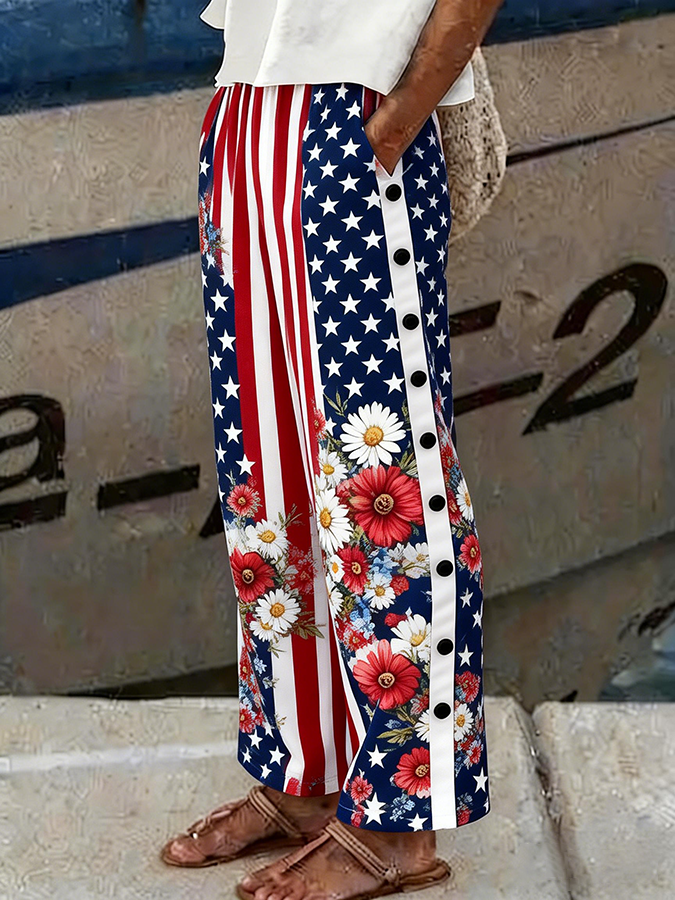Women's Patriot American Flag Striped Printed Pants