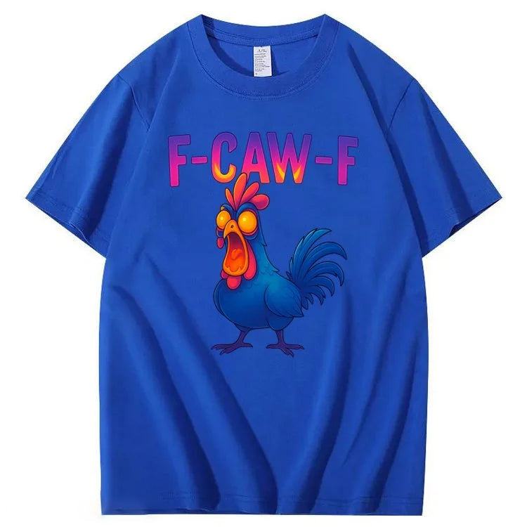 F-Caw-F Color Gradient Chicken Pattern100% Cotton T-Shirt