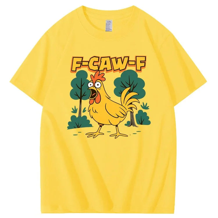 F-Caw-F Crazy Shock Chicken Pattern100% Cotton T-Shirt