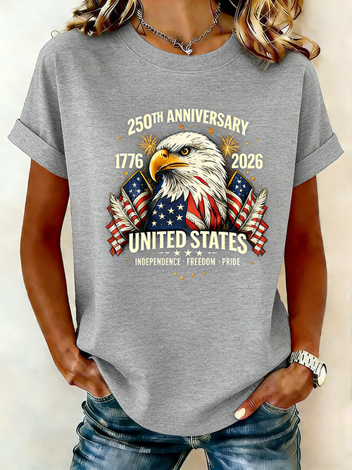 250th Anniversary Bald Eagle Printed Patriotic Independence Freedom Proud T-shirt