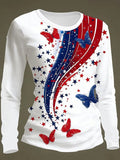 Ladies' casual 250th anniversary celebration of the founding of the United States, round neck long sleeved T-shirt