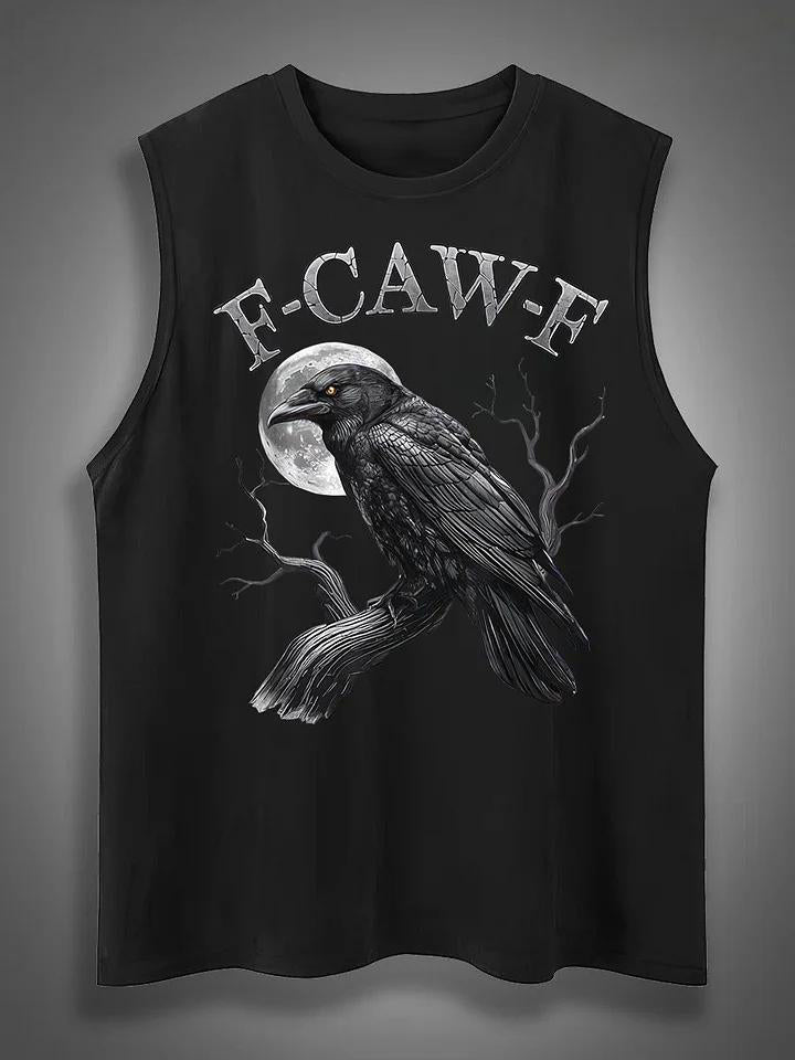 F-Caw-F Crow Print Cotton Sleeveless Tank Tops